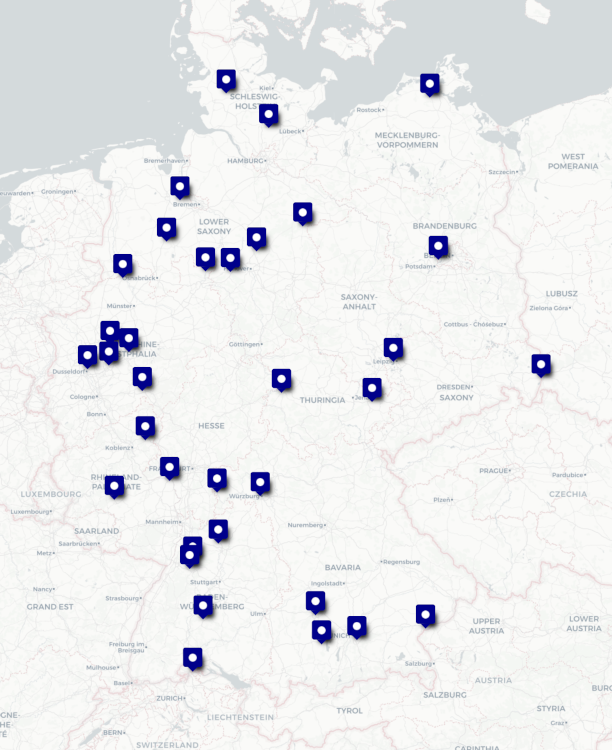 Deutschlandkarte als Übersicht aller Gutachter von haus-kauf-gutachter.de